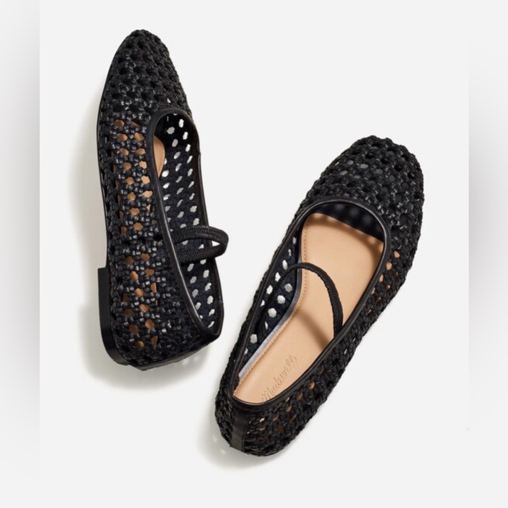 Madewell Woven Greta Ballet Flat 8 Black Leather Mary Jane Flat